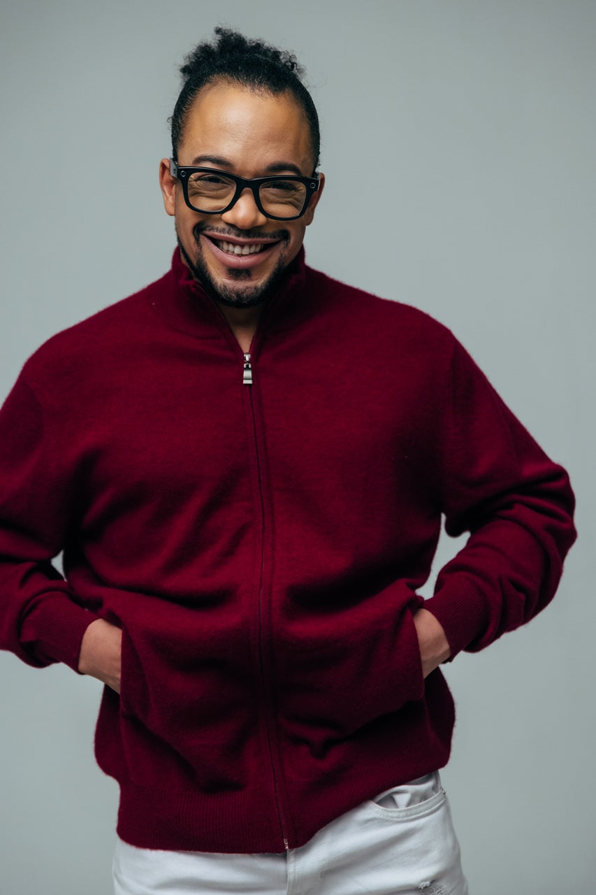 하이 칼라 풀지퍼 카디건