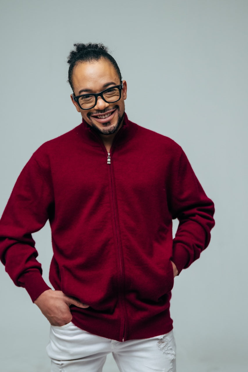 하이 칼라 풀지퍼 카디건